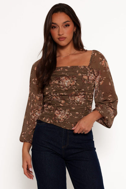Petal and Pup USA TOPS Maia Long Sleeve Top - Olive Floral