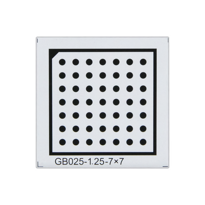 Manufacturing Precision ±10μm Acrylic Dot Calibration Target compatible with Halcon (25x25mm 7x7), SKU CT20010501, three quarter front view