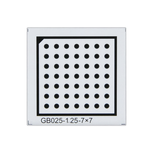 Manufacturing Precision ±10μm Acrylic Dot Calibration Target compatible with Halcon (25x25mm 7x7), SKU CT20010501, three quarter front view