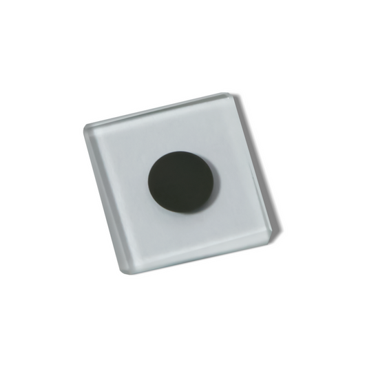 Manufacturing Precision ±1μm Glass Dot Calibration Target for MASK Alignment (15x15mm), SKU CT20040105, three quarter front view