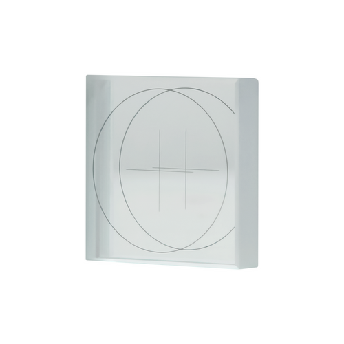Manufacturing Precision ±2μm Glass Lens Perpendicularity Calibration Target (23x23mm), SKU CT20040104, three quarter front view