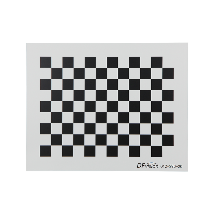 Manufacturing Precision ±0.5μm White Glass Checkerboard Calibration Target (290x230mm 12x9), SKU CT20020101, three quarter front view