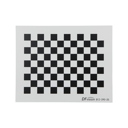 Manufacturing Precision ±0.5μm White Glass Checkerboard Calibration Target (290x230mm 12x9), SKU CT20020101, three quarter front view