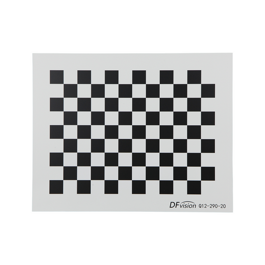 Manufacturing Precision ±0.5μm White Glass Checkerboard Calibration Target (290x230mm 12x9), SKU CT20020101, three quarter front view