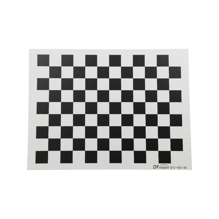 Manufacturing Precision ±0.5μm White Glass Checkerboard Calibration Target (400x300mm 12x9), SKU CT20020102, three quarter front view