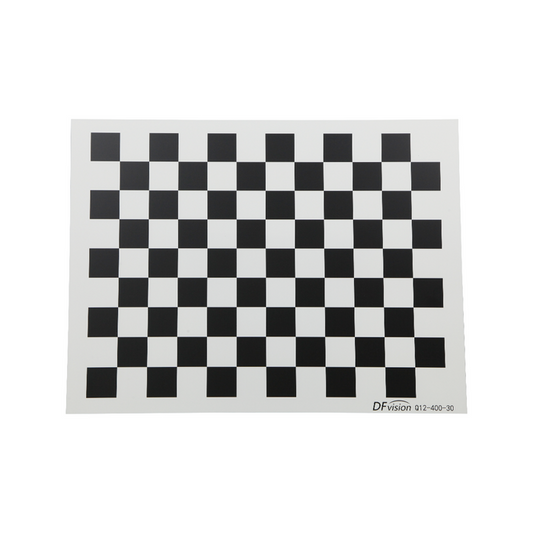 Manufacturing Precision ±0.5μm White Glass Checkerboard Calibration Target (400x300mm 12x9), SKU CT20020102, three quarter front view