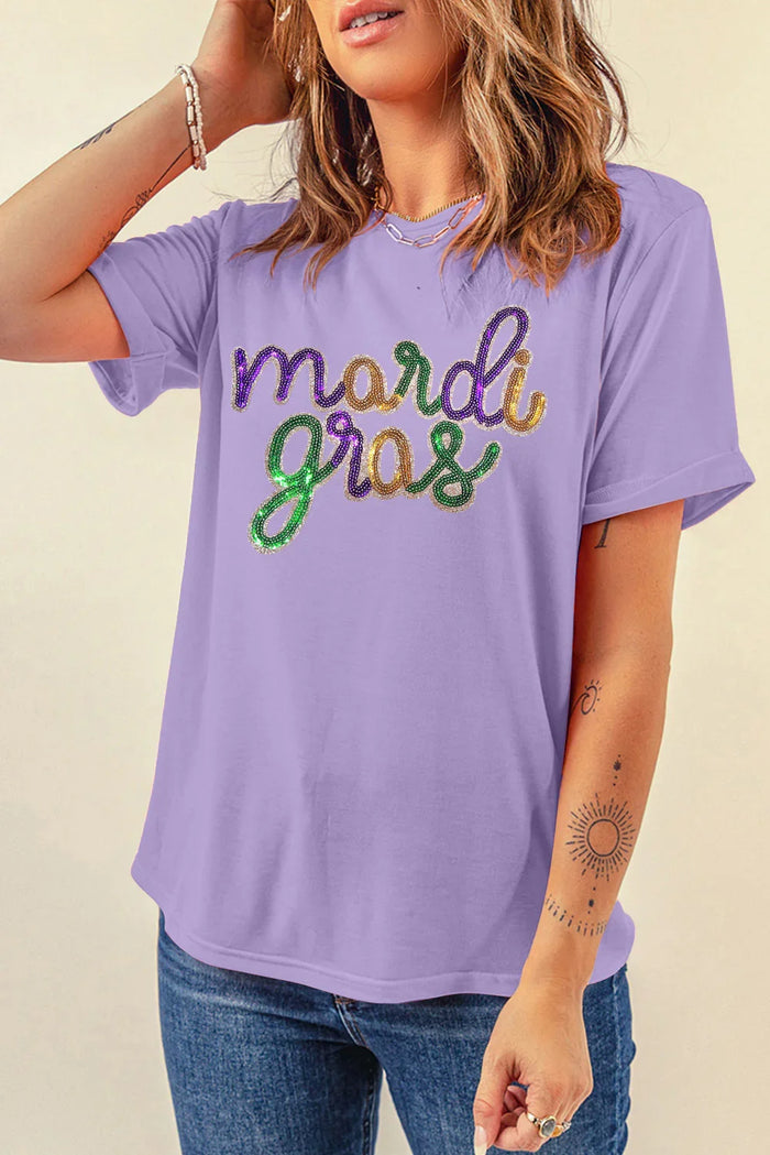 Mardi Gras Tee | Sequin Party Graphic Shirt