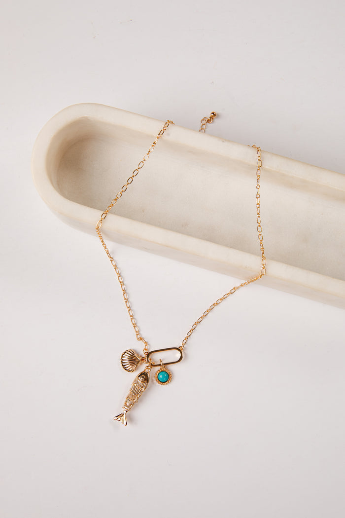 blue Maren Coastal Charm Gold Necklace