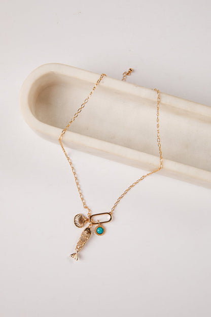 blue Maren Coastal Charm Gold Necklace