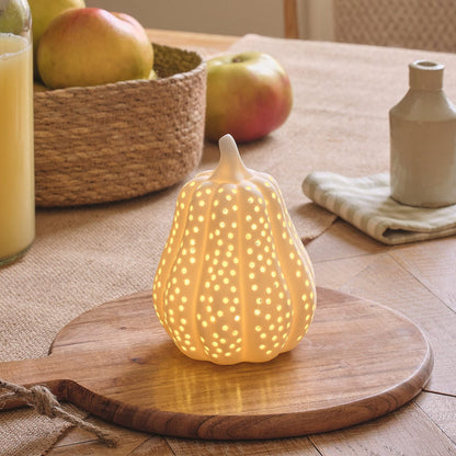 Matte White Porcelain LED Autumn Squash Decoration