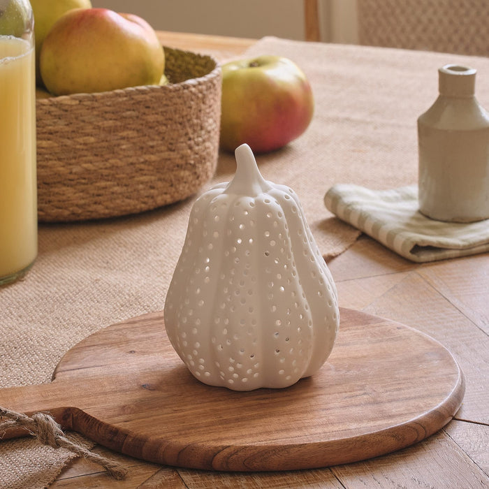 Matte White Porcelain LED Autumn Squash Decoration