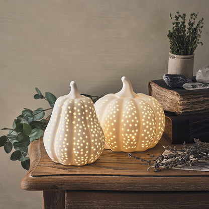 Matte White Porcelain LED Autumn Squash Decoration