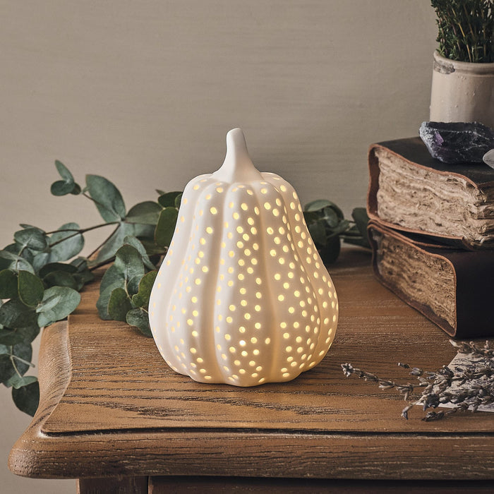 Matte White Porcelain LED Autumn Squash Decoration