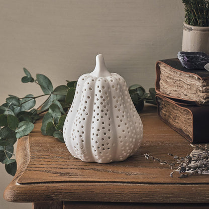 Matte White Porcelain LED Autumn Squash Decoration
