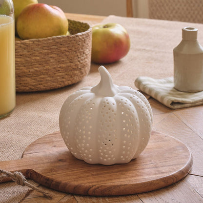 Matte White Porcelain LED Pumpkin Decoration