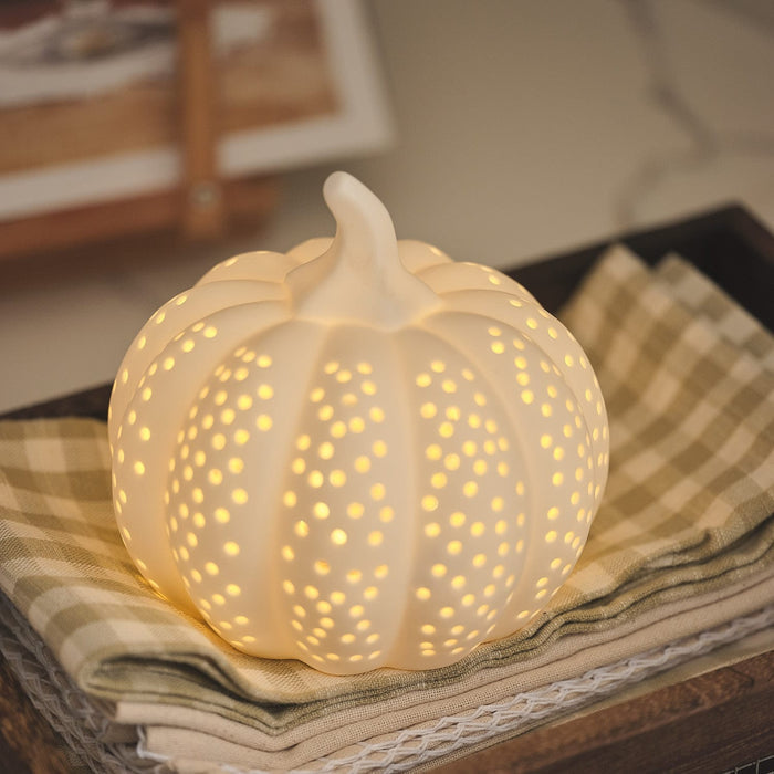 Matte White Porcelain LED Pumpkin Decoration