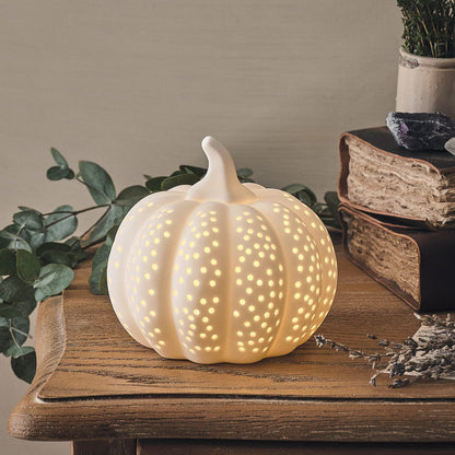 Matte White Porcelain LED Pumpkin Decoration