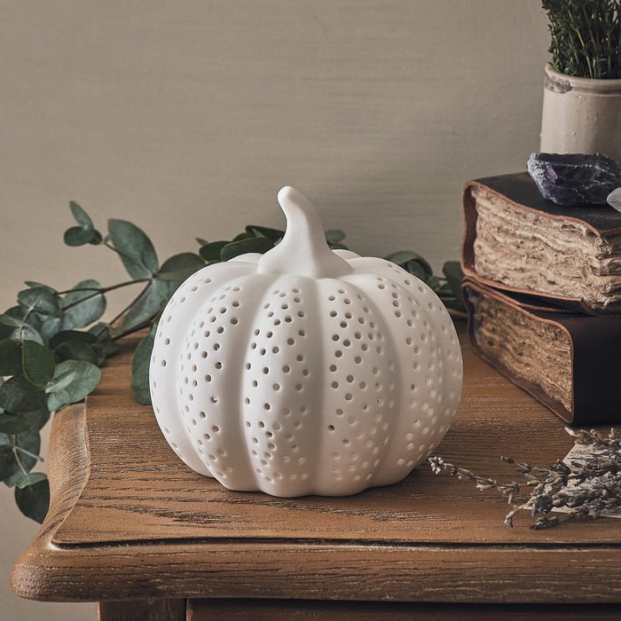 Matte White Porcelain LED Pumpkin Decoration