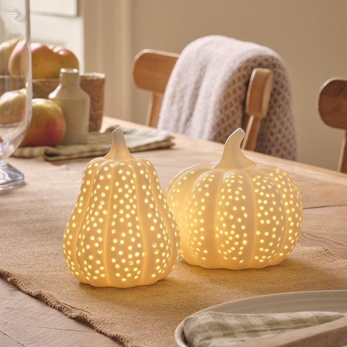 Matte White Porcelain LED Pumpkin Decoration