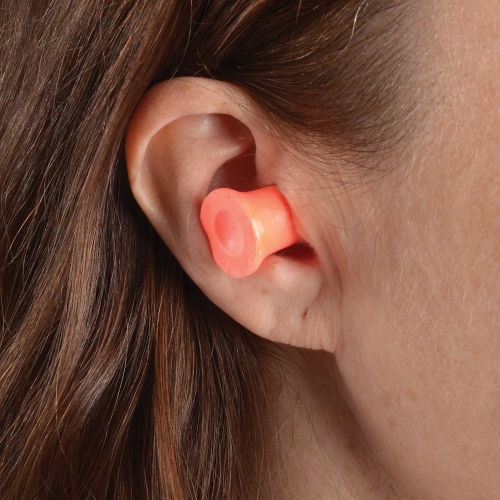 lady wearing Honeywell max 1 soft foam earplug for noise