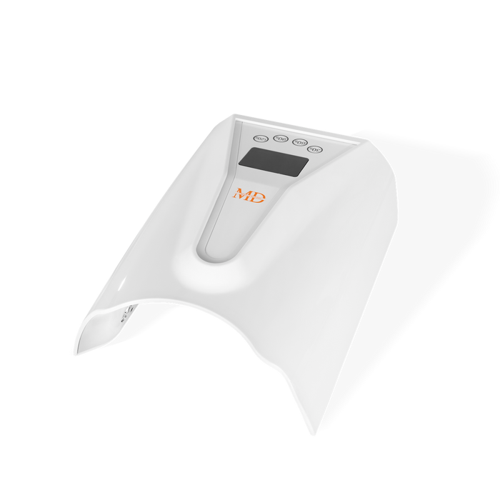 A white curved electronic UV Nail Lamp with a digital display screen and orange 'MD' logo, shown on a clean white background with a soft shadow.
