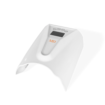 A white curved electronic UV Nail Lamp with a digital display screen and orange 'MD' logo, shown on a clean white background with a soft shadow.
