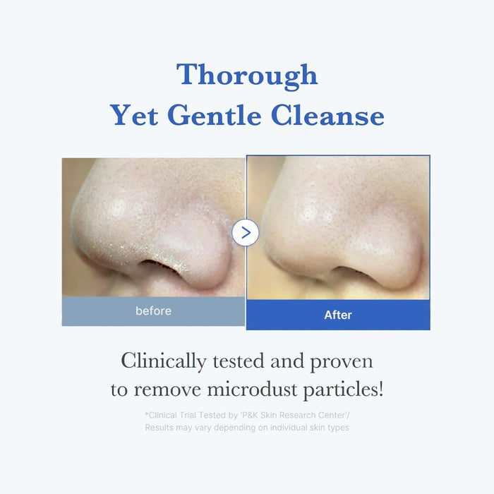 Before and after comparison of a nose with text about a cleanse product.