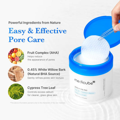 medicube Zero Pore Pad 2.0 with natural ingredients for effective pore care and skin texture refinement.