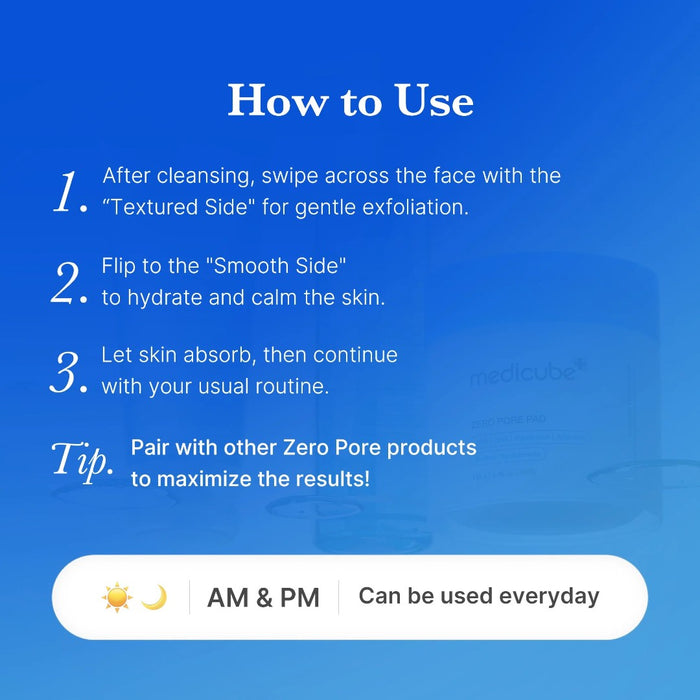 How to use medicube Zero Pore Pad 2.0 for gentle exfoliation and skin hydration.