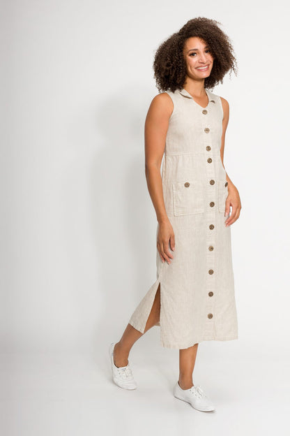 Melania | Women's Stain Resistant Linen Sleeveless Dress