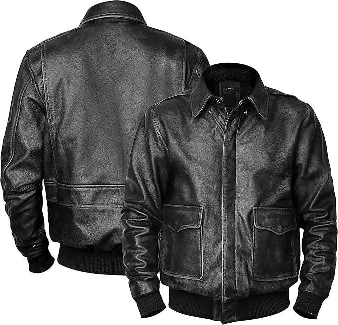 Vintage A2 Leather Flight Jacket: WWII Style Military Bomber - Duazan