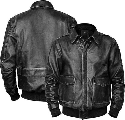 Vintage A2 Leather Flight Jacket: WWII Style Military Bomber - Duazan