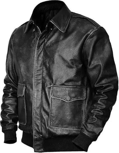 Vintage A2 Leather Flight Jacket: WWII Style Military Bomber - Duazan