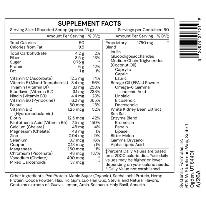 Metabo-Shake Chocolate — Supplement Facts