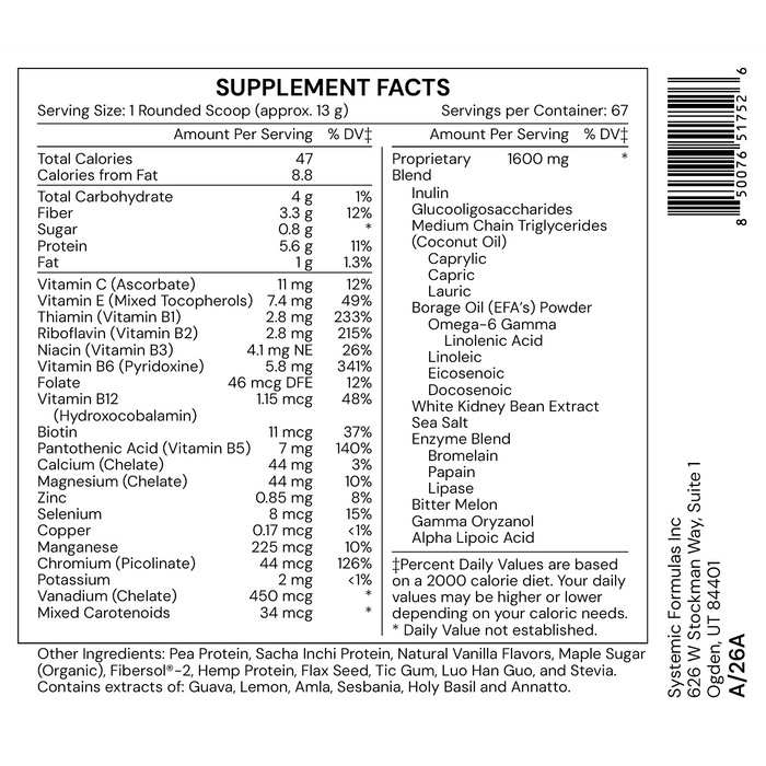 Metabo-Shake Vanilla — Supplement Facts