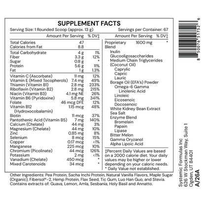 Metabo-Shake Vanilla — Supplement Facts
