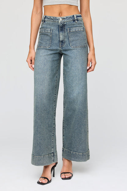 Mid Rise Wide Leg Jean