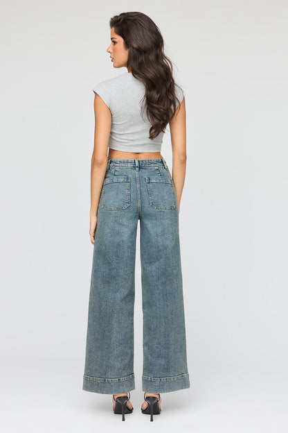 Mid Rise Wide Leg Jean