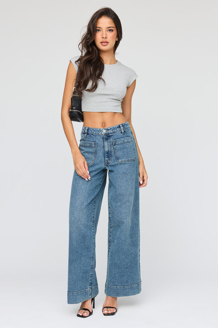 Mid Rise Wide Leg Jean