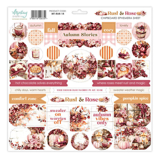 Mintay - 12X12 Chipboard Ephemera Sheet - Rust & Rose. Available at Embellish Away in Bowmanville Ontario Canada.