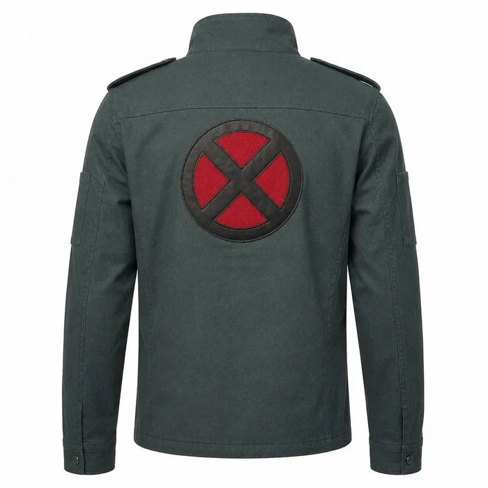 Moive Inspired Cotton Jacket | Men's Superhero Cosplay Jacket with Red X Patch | Mutant Comic Costume Coat |