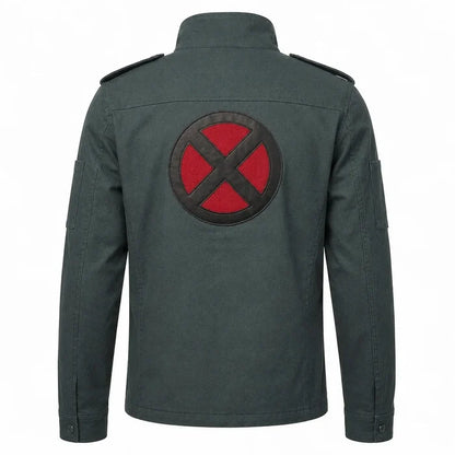 Moive Inspired Cotton Jacket | Men's Superhero Cosplay Jacket with Red X Patch | Mutant Comic Costume Coat |