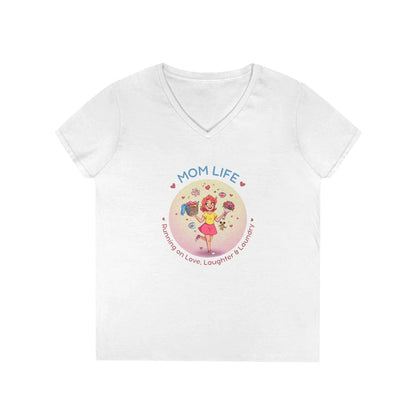 Mom Life: Running on Love, Laughter & Laundry V-Neck T-Shirt - Whippie's