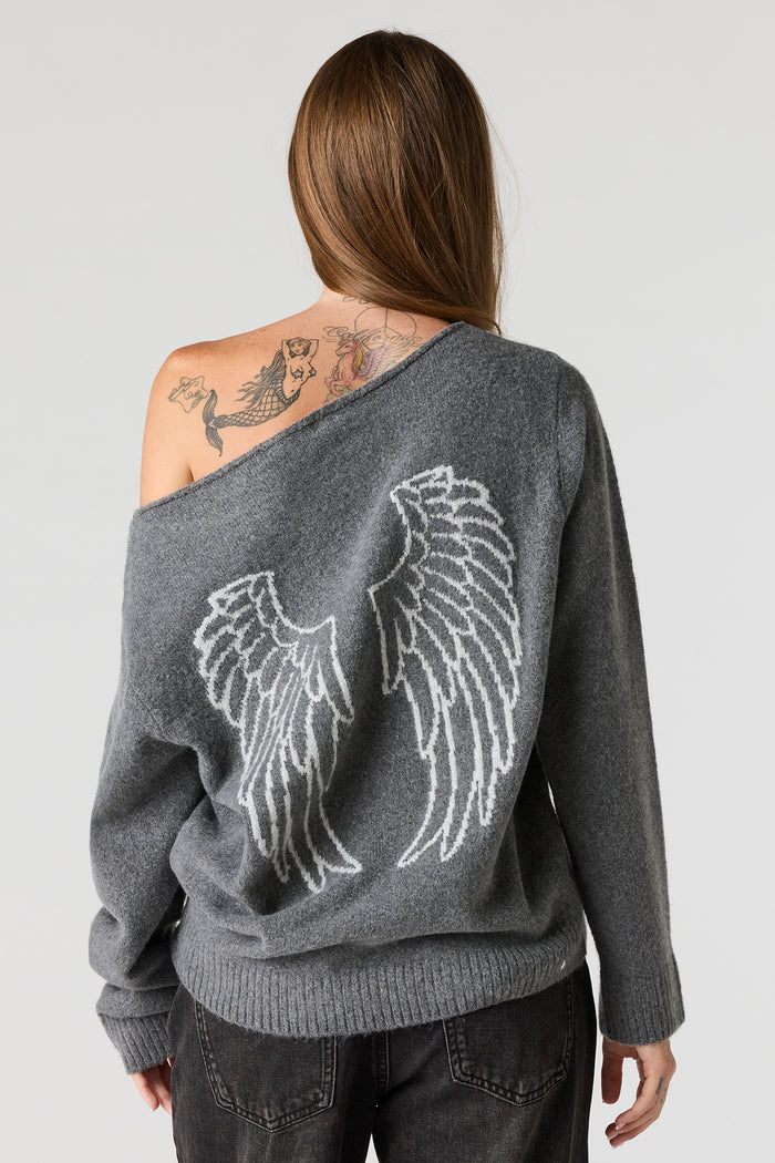 Mossy Jacquard Knit Off Shoulder Sweater