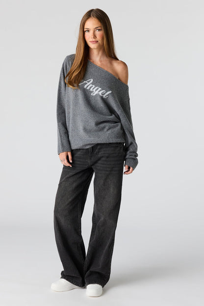 Mossy Jacquard Knit Off Shoulder Sweater