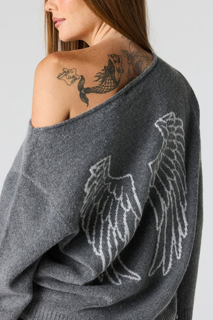 Mossy Jacquard Knit Off Shoulder Sweater