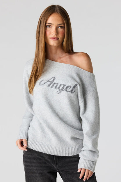 Mossy Jacquard Knit Off Shoulder Sweater
