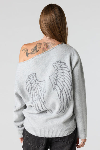 Mossy Jacquard Knit Off Shoulder Sweater