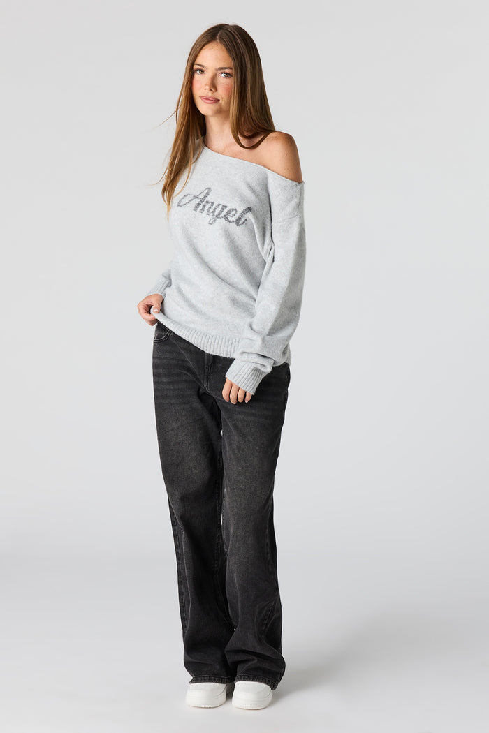 Mossy Jacquard Knit Off Shoulder Sweater