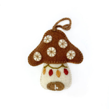 Mushroom House Embroidered Wool Ornament